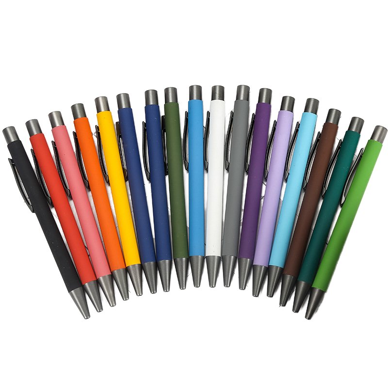 Promotional Advertising Gift Fast Shipping Metal Click Rubber Ballpoint Pen With Custom Branded Logo Aluminum For Hotel