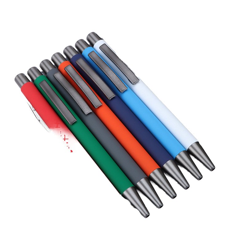 Promotional Advertising Gift Fast Shipping Metal Click Rubber Ballpoint Pen With Custom Branded Logo Aluminum For Hotel