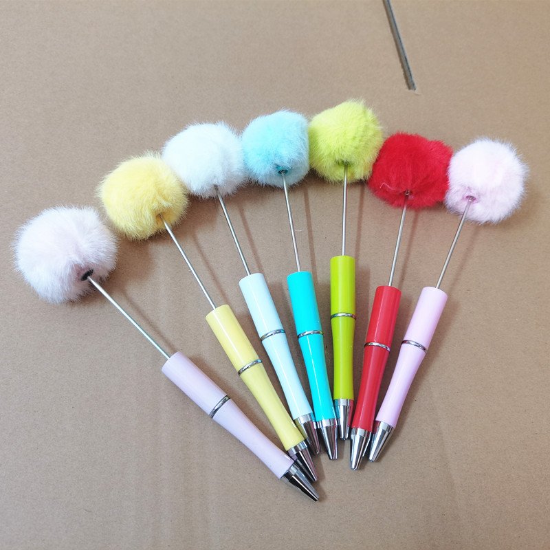 cute hair ball Hot selling girl plush Beaded DIY Colorful Ballpoint Pen Student Stationery Pens for Writing School Office Gift