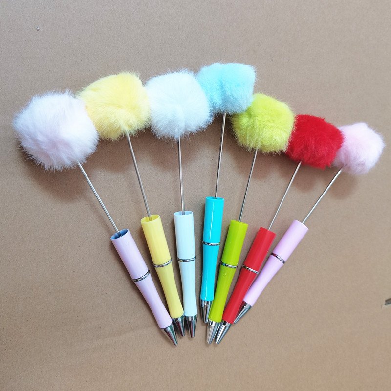 cute hair ball Hot selling girl plush Beaded DIY Colorful Ballpoint Pen Student Stationery Pens for Writing School Office Gift