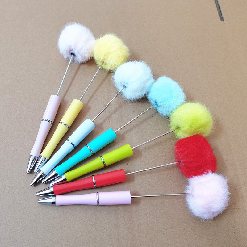 cute hair ball Hot selling girl plush Beaded DIY Colorful Ballpoint Pen Student Stationery Pens for Writing School Office Gift