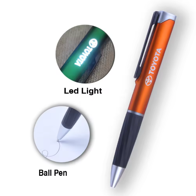 High-End Luxury LED Light Pen Custom Laser Logo Plastic Ballpoint Banner Promotional Branded Ballpen