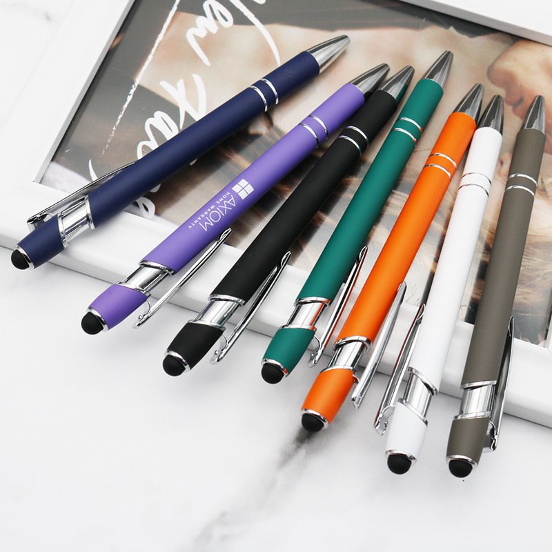 2 in 1 Multifunction Metal Ball Pen with Stylus Soft Touch Screen Pen Ballpoint Pens Rubber with Custom Logo