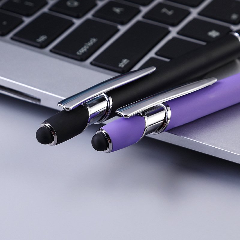 2 in 1 Multifunction Metal Ball Pen with Stylus Soft Touch Screen Pen Ballpoint Pens Rubber with Custom Logo