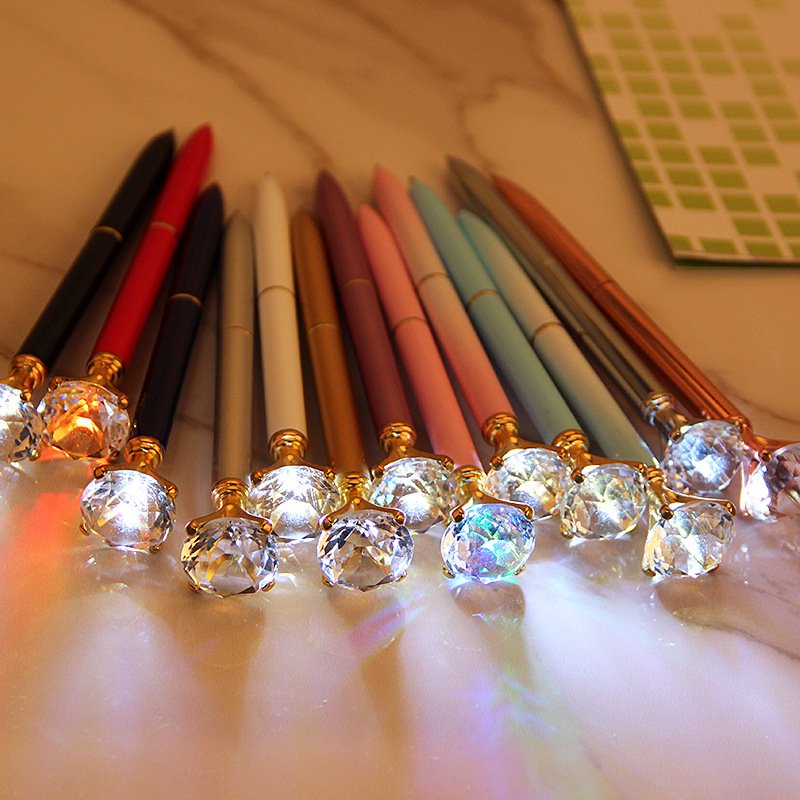 Hot Sale Custom logo Led Light Up Metal Big Diamond Ballpoint Pens with Colorful Lights