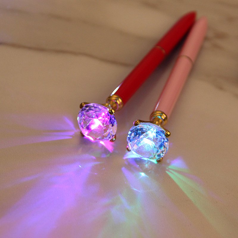 Hot Sale Custom logo Led Light Up Metal Big Diamond Ballpoint Pens with Colorful Lights