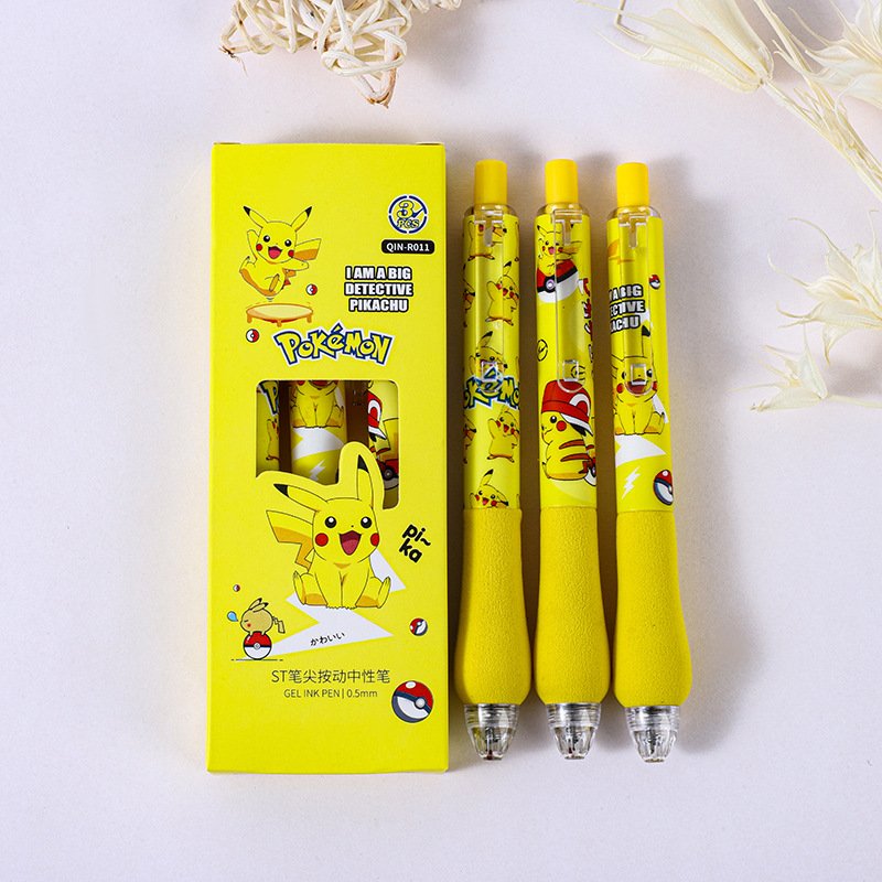 Stationery poke ballpoint pen, 0.5mm pika pressing pen, 3pcs/box pocket monster ballpoint pen