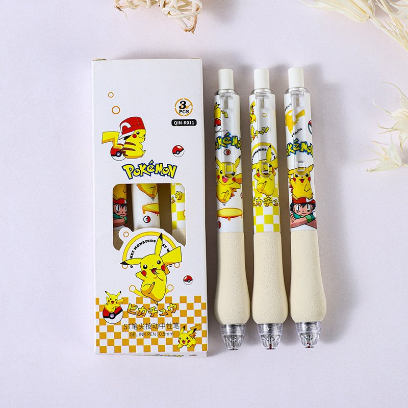 Stationery poke ballpoint pen, 0.5mm pika pressing pen, 3pcs/box pocket monster ballpoint pen