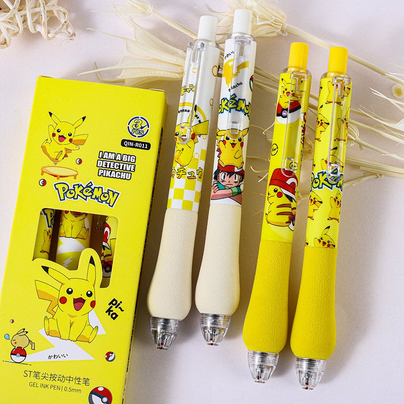 Stationery poke ballpoint pen, 0.5mm pika pressing pen, 3pcs/box pocket monster ballpoint pen