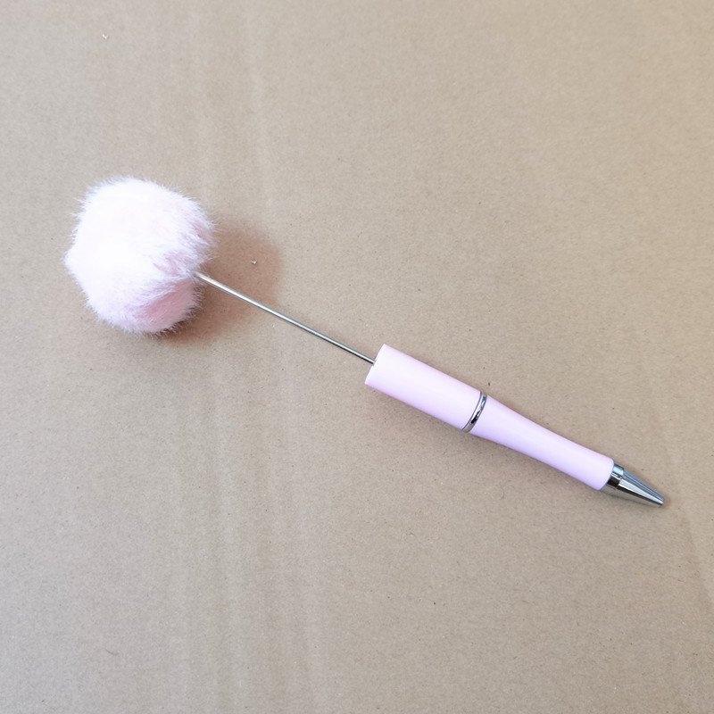 cute hair ball Hot Sale Personalized Ballpoint DIY Pens Top Pink Glitter Beaded Plastic Beadable Pens for Jewelry Making Toys