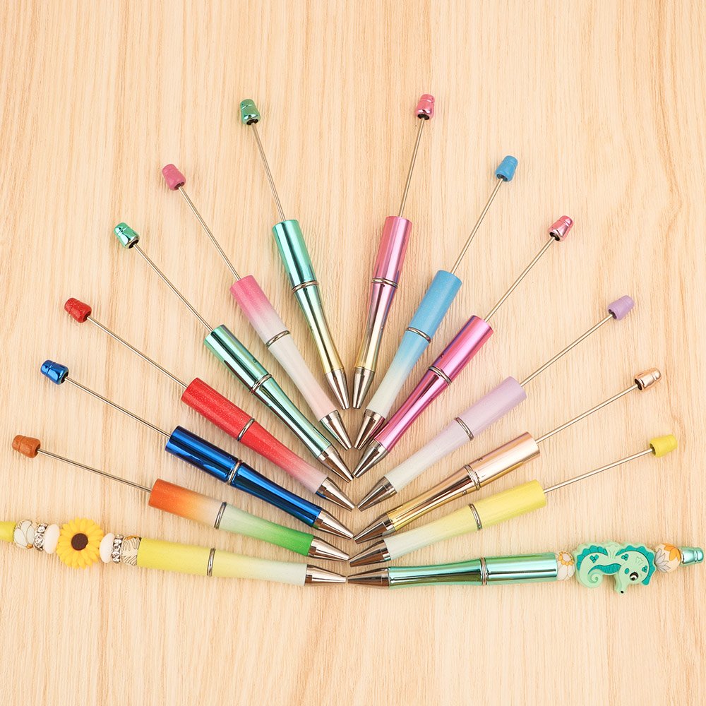 Hot Sale Personalized Ballpoint DIY Pens Manufacturers Ball Point Pens Add A Top Pink Glitter Beaded Plastic Pens