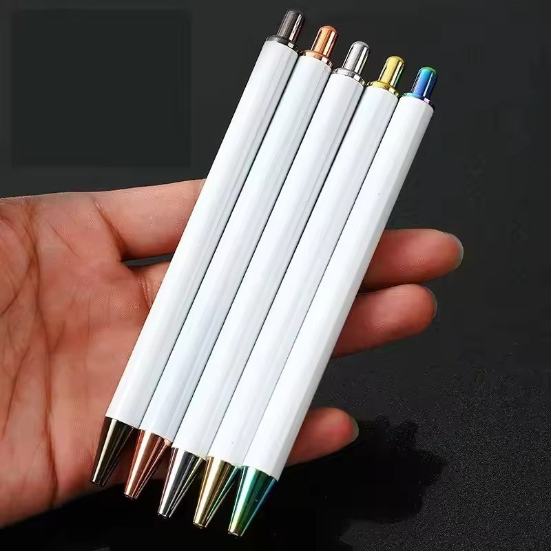 2024 Luxury Custom Logo Blank White Sublimation Bullet Oil Gel Ink Stainless Steel Retractable Gel Business Novelty DIY Gifts