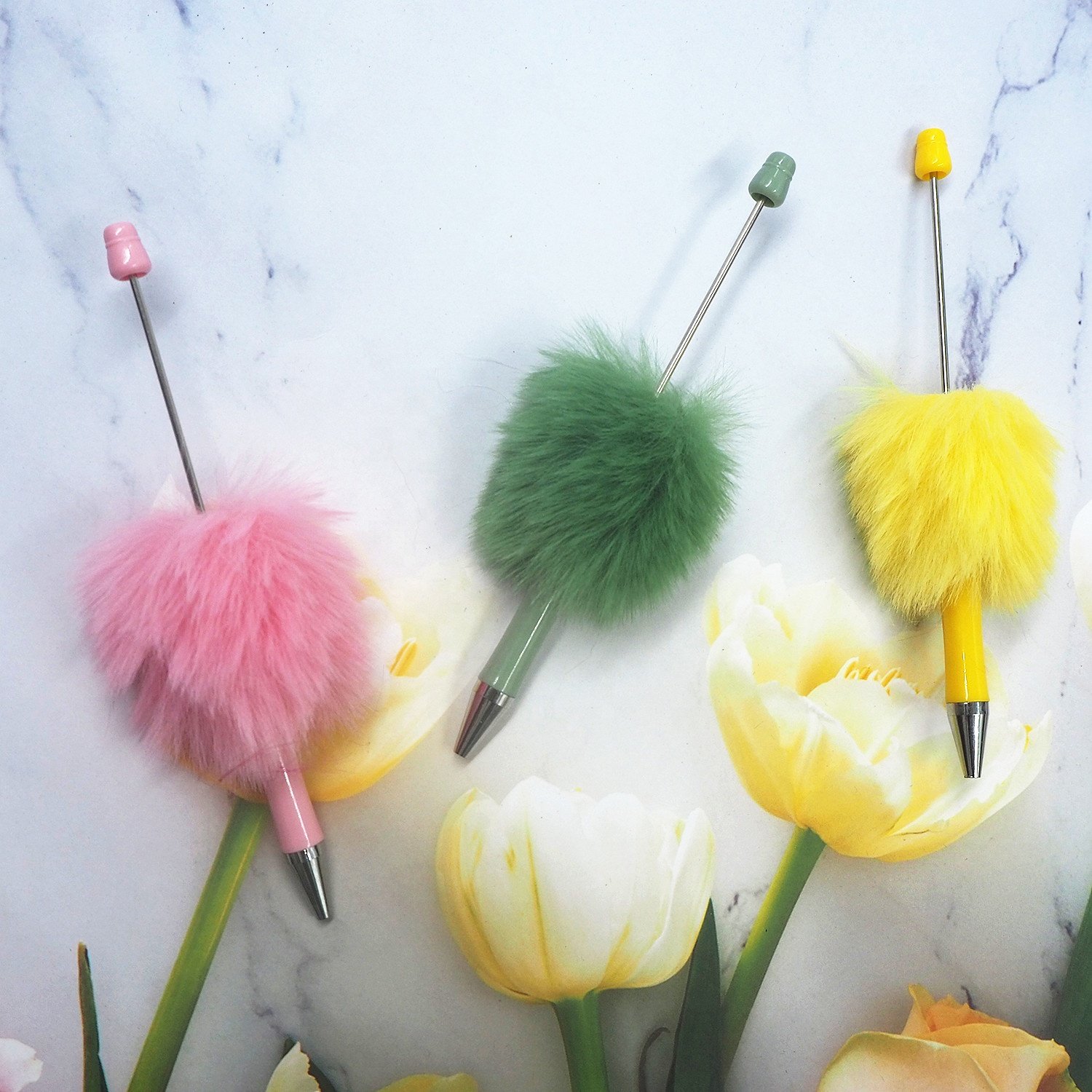New Fashion Children's Stationery Festival Gift Colorful Creative Plush DIY Bead Pens Black Ink Ballpoint Fluffy Pen