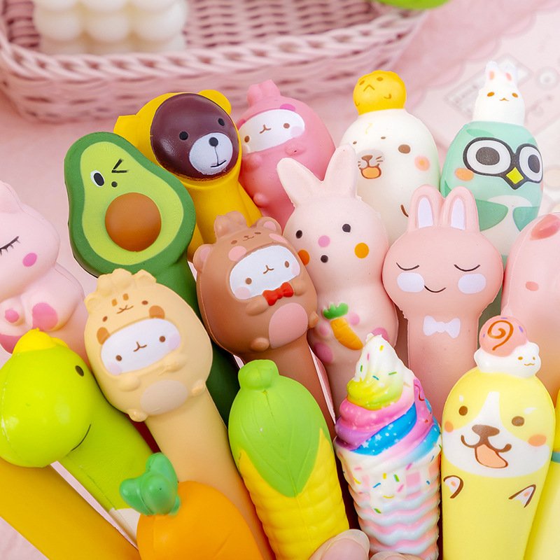 Cute kawaii pen cartoon design promotional squishy gel pen for students memory foam easily recovery decompression ballpoint pen