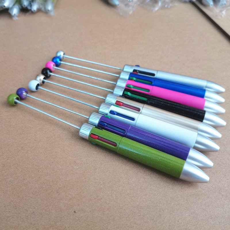 4 In 1 Multi DIY Four Color Bead Pen Add a Bead Pens Creative Novelty Jewelry Cute Transparent Ball Pen