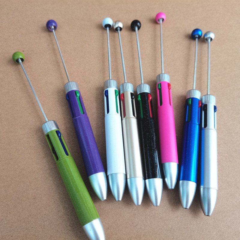 4 In 1 Multi DIY Four Color Bead Pen Add a Bead Pens Creative Novelty Jewelry Cute Transparent Ball Pen