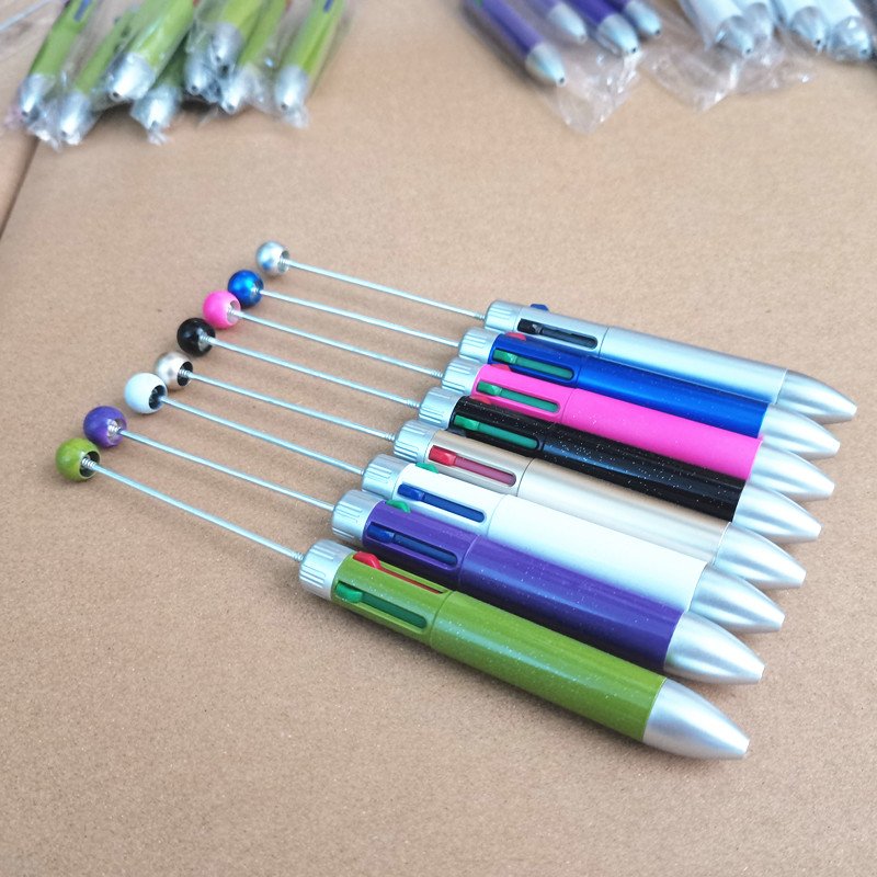 4 In 1 Multi DIY Four Color Bead Pen Add a Bead Pens Creative Novelty Jewelry Cute Transparent Ball Pen
