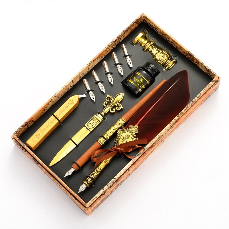 New design luxury feather high quality Dip Pen Set with ink