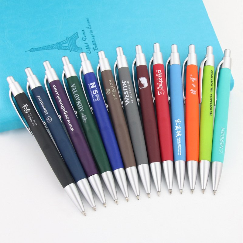 HIGH quality Custom Branded plastic rubber coated ballpoint pen click hotel cheapest customization logo Promotional ball pen