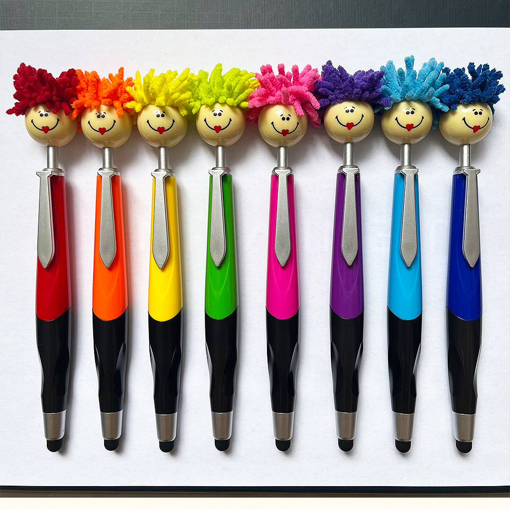 Doll head plush cartoon pen smiley face Touch screen pen Clean mop head ballpoint Gift pen