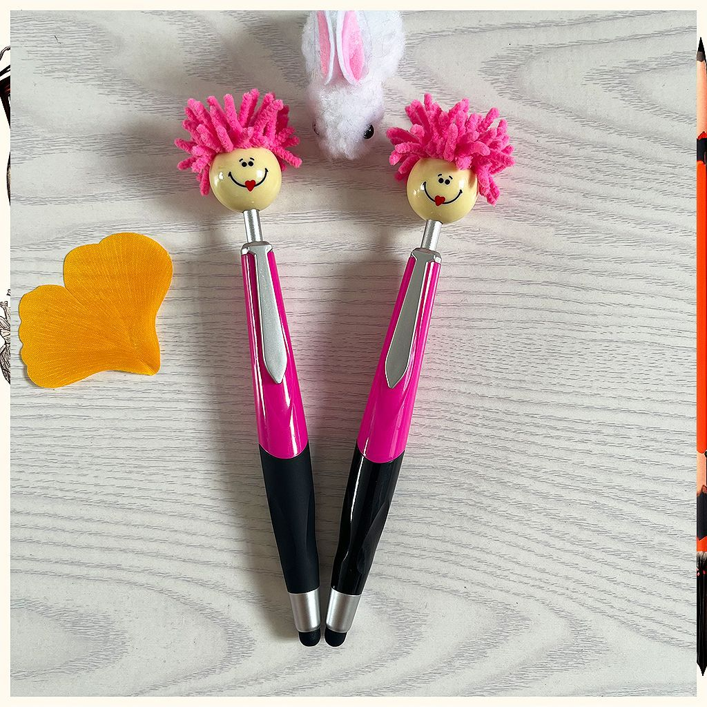 Doll head plush cartoon pen smiley face Touch screen pen Clean mop head ballpoint Gift pen