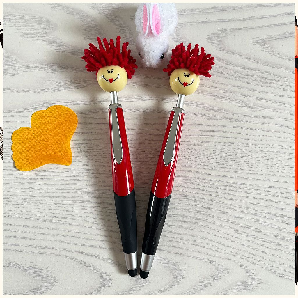 Doll head plush cartoon pen smiley face Touch screen pen Clean mop head ballpoint Gift pen