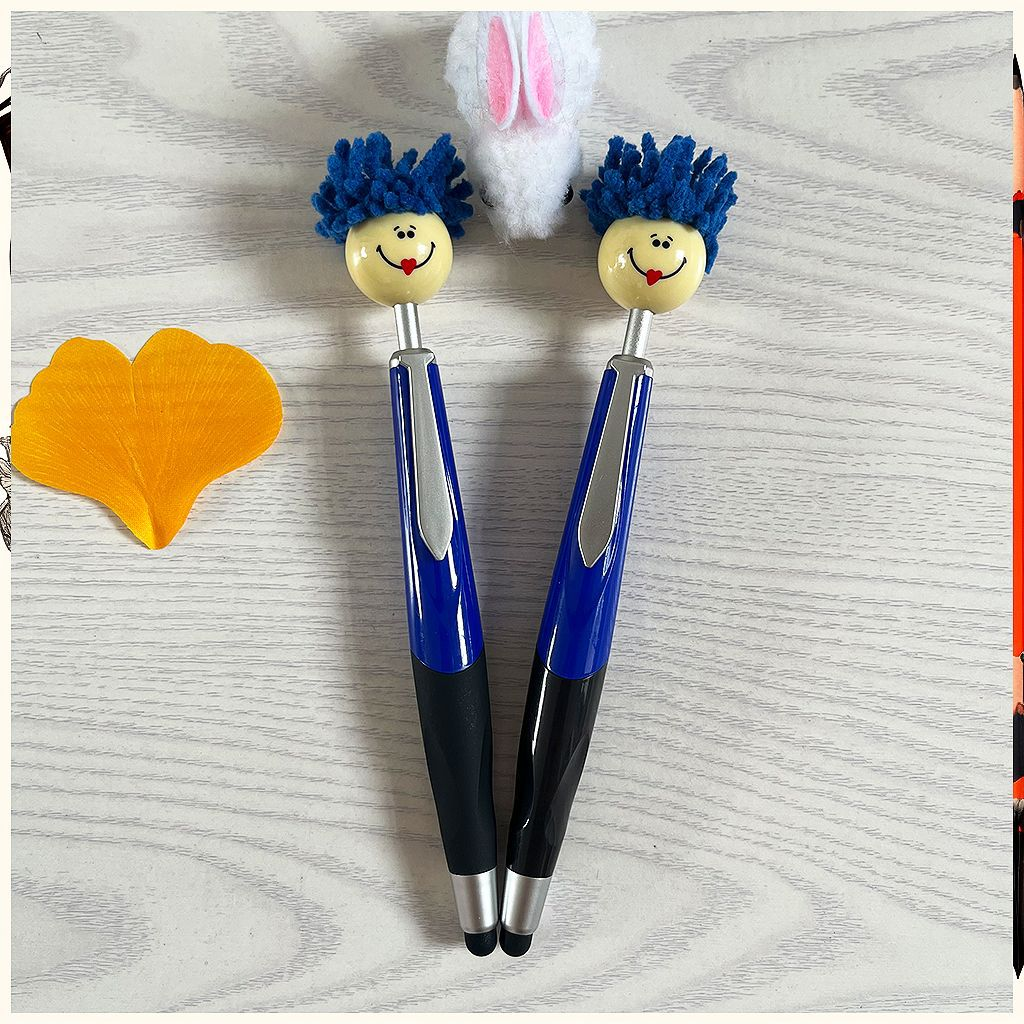 Doll head plush cartoon pen smiley face Touch screen pen Clean mop head ballpoint Gift pen