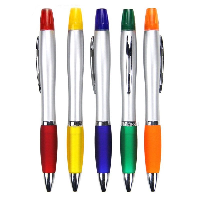 Factory's Double-Sided Color Highlighter Ballpoint Pens Multipurpose Twist Pens with Sports Metal Clip Plastic Material Gifts
