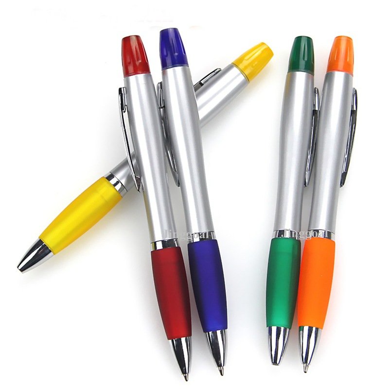 Factory's Double-Sided Color Highlighter Ballpoint Pens Multipurpose Twist Pens with Sports Metal Clip Plastic Material Gifts