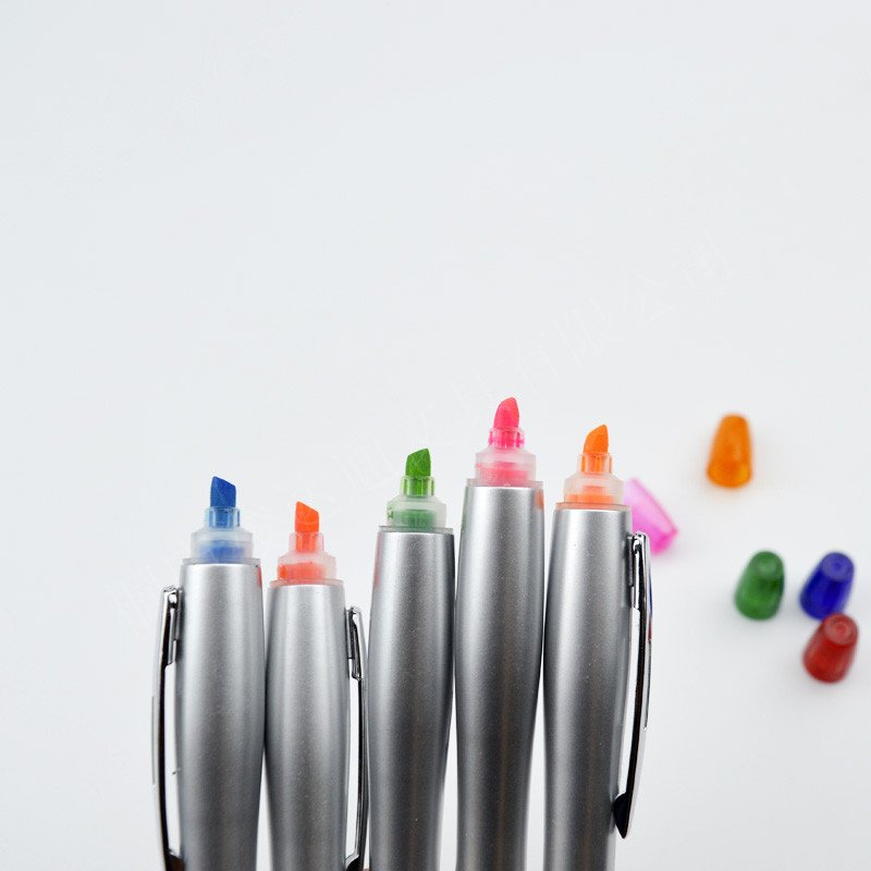 Factory's Double-Sided Color Highlighter Ballpoint Pens Multipurpose Twist Pens with Sports Metal Clip Plastic Material Gifts