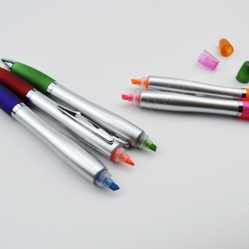 Factory's Double-Sided Color Highlighter Ballpoint Pens Multipurpose Twist Pens with Sports Metal Clip Plastic Material Gifts