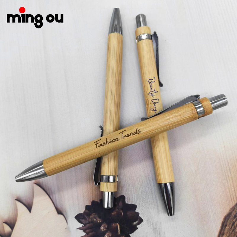 Customized Logo Eco Friendly Promotion Advertising Ball Point Bamboo Pen Laser Blank Bamboo ballpoint pen with clip