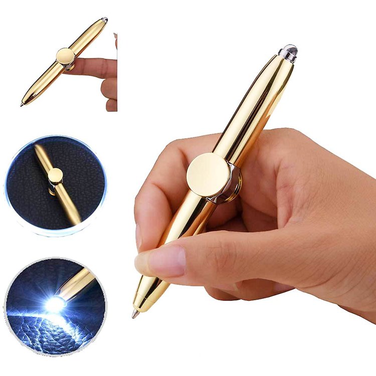 Fingertip Illumination Decompression Gyro Spinning Ballpoint Pens Led Light Spinner Metal New Black Office or School Pen 0.5 Mm