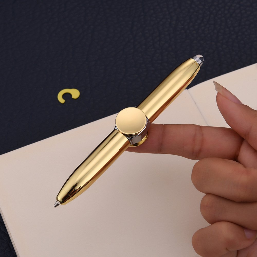 Fingertip Illumination Decompression Gyro Spinning Ballpoint Pens Led Light Spinner Metal New Black Office or School Pen 0.5 Mm