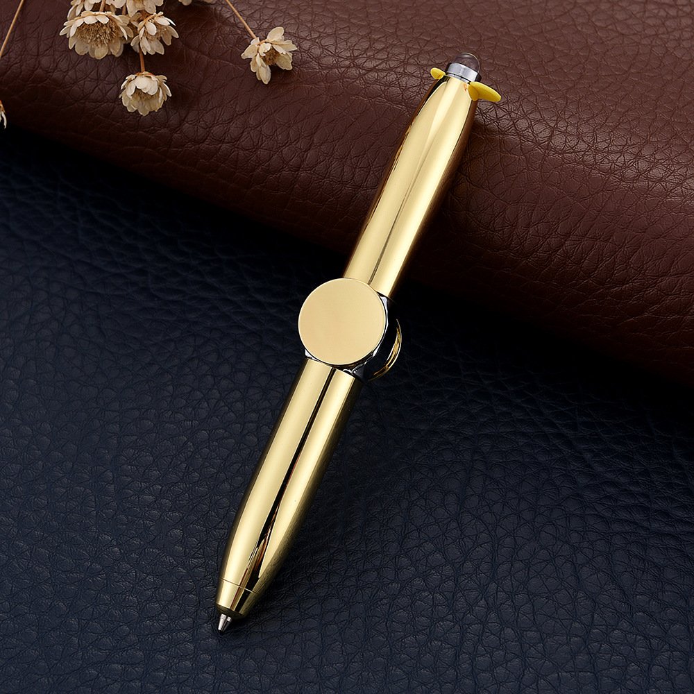 Fingertip Illumination Decompression Gyro Spinning Ballpoint Pens Led Light Spinner Metal New Black Office or School Pen 0.5 Mm