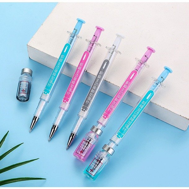 School supplies black 0.5mm gel pen simulation syringe shape ballpoint pen student stationery injector pen medical
