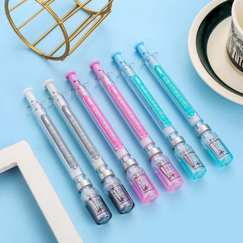 School supplies black 0.5mm gel pen simulation syringe shape ballpoint pen student stationery injector pen medical