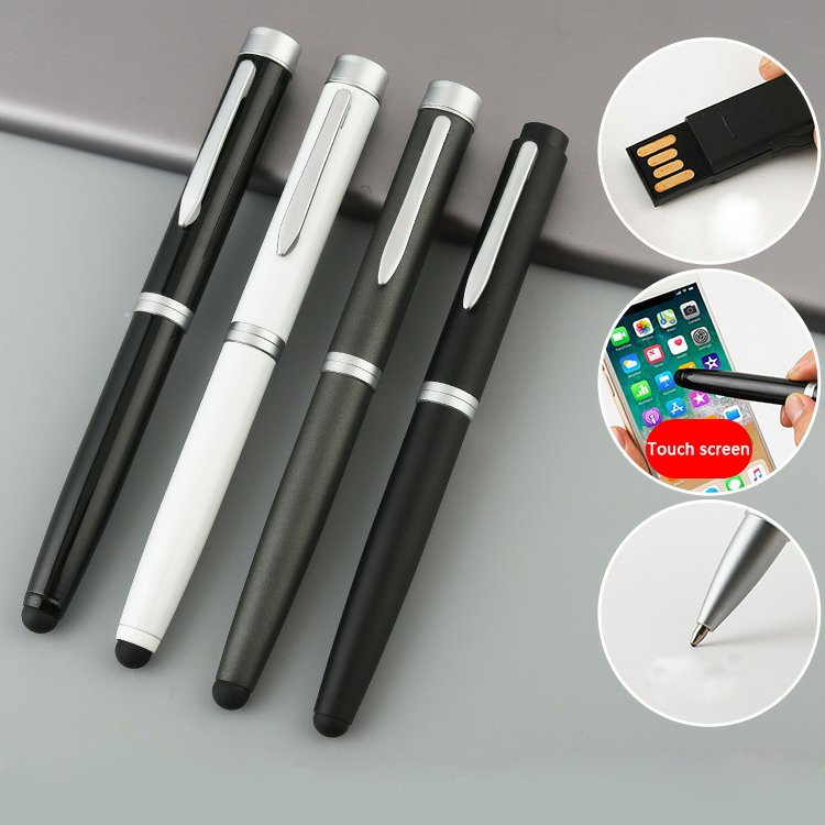 Eacajess New Product Custom Logo Stylus Ball Pen Usb Flash Drive Metal Ballpoint Pen