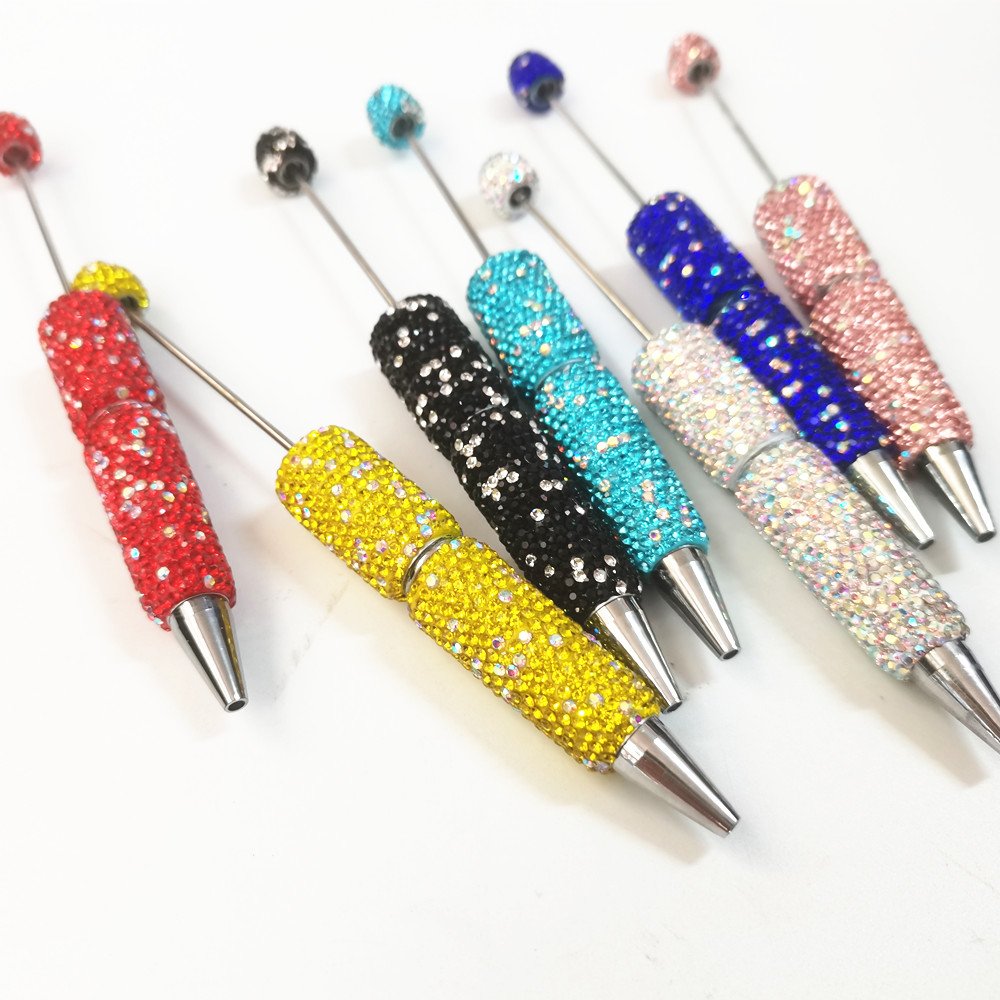 Bling Full Cover Black Ink Plastic Beaded Pen Ballpoint Pens DIY Jewelry Beads Gifts School Office Writing Signature Pen