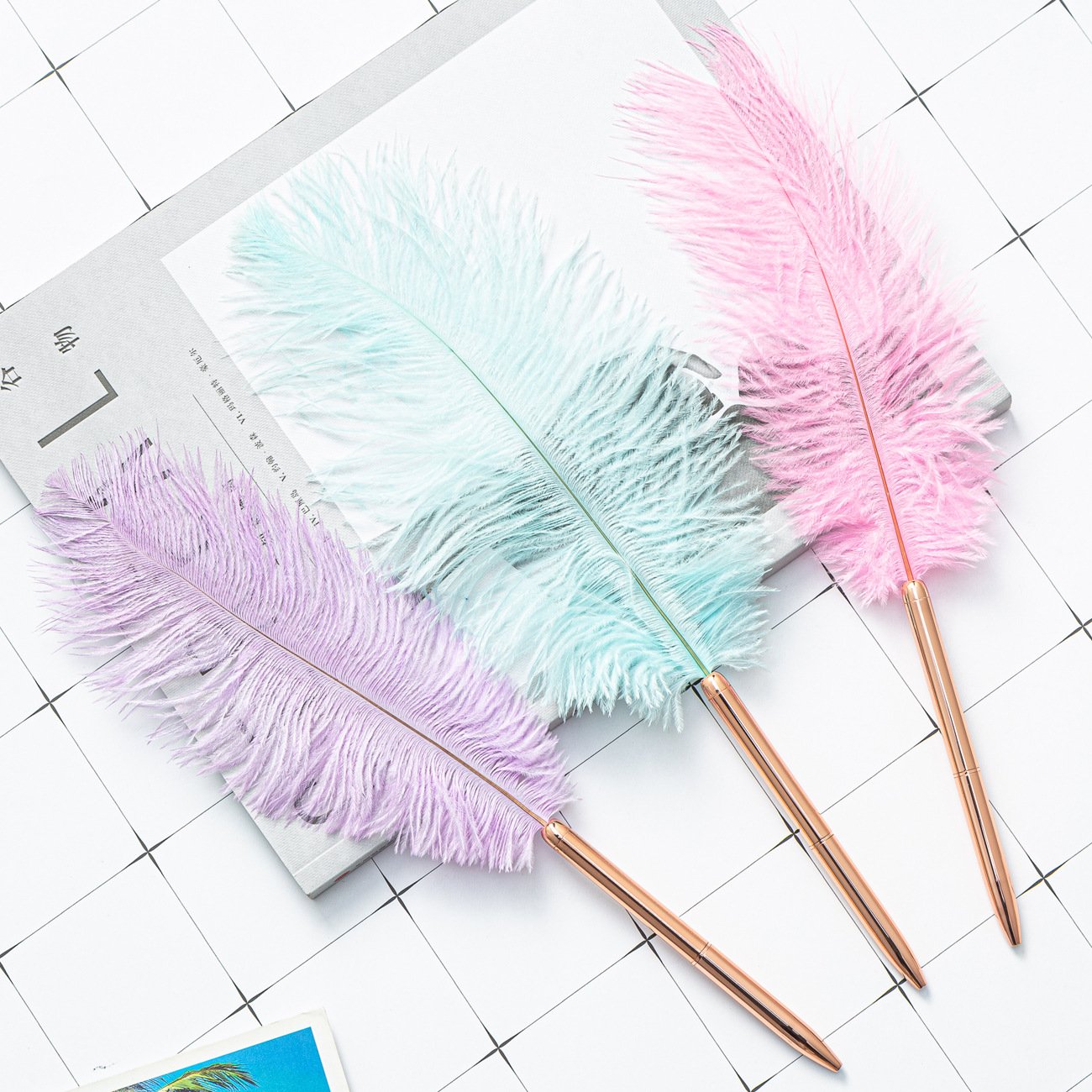 Feather Ballpoint Pens Black Ink Natural Feather Quill Ballpoint Pen for Kids School Writing,Signatures