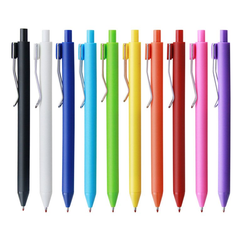 BECOL Wholesale Multi Candy Color Rubber Coated Surface Ballpoint Pens with Silver Clip Press 1.0mm Ball Pen with Logo