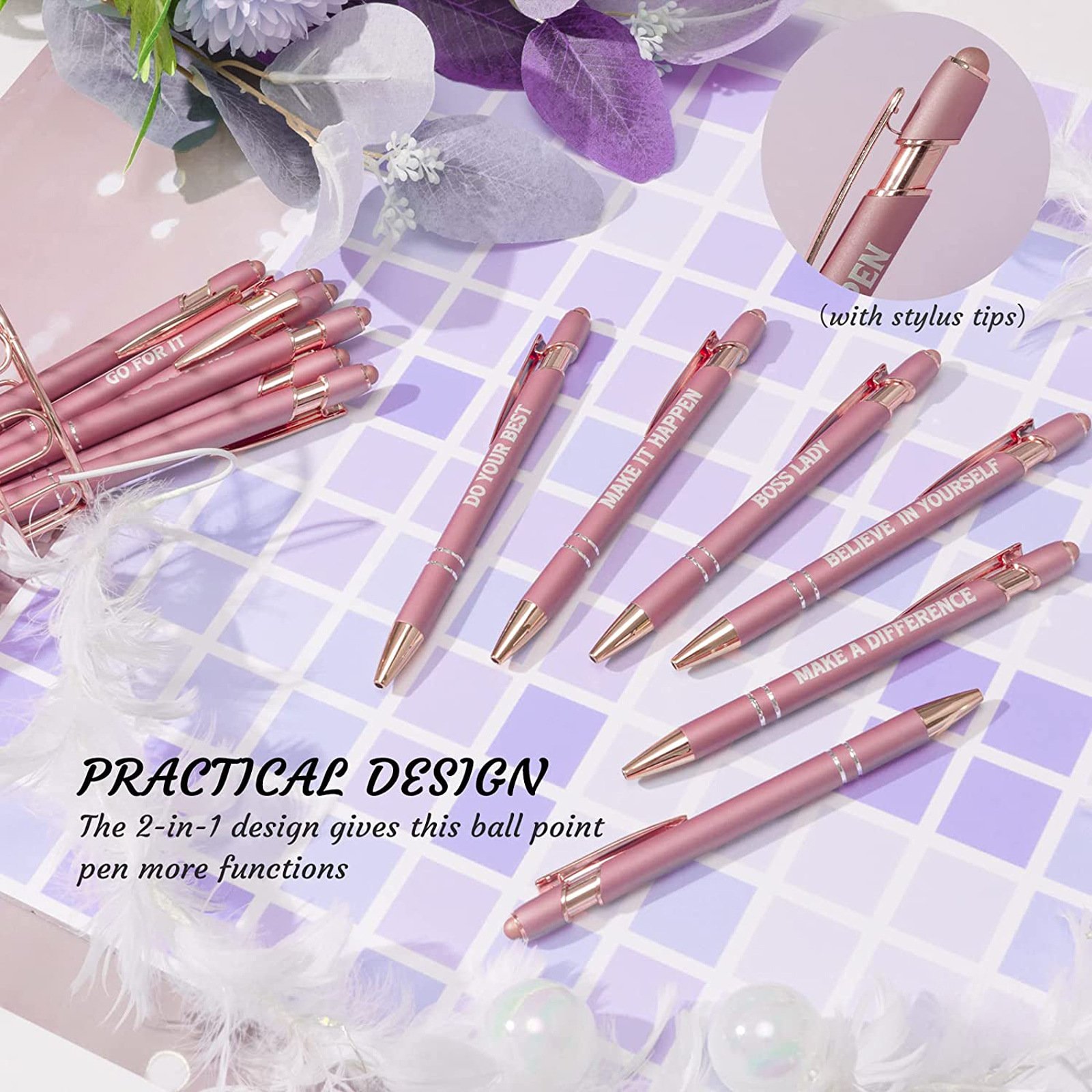 12pcs Inspirational Words Ballpoint Pens Set Metal Pen Motivational Job Related Quotes Plastic School Office Perfect Gift Black