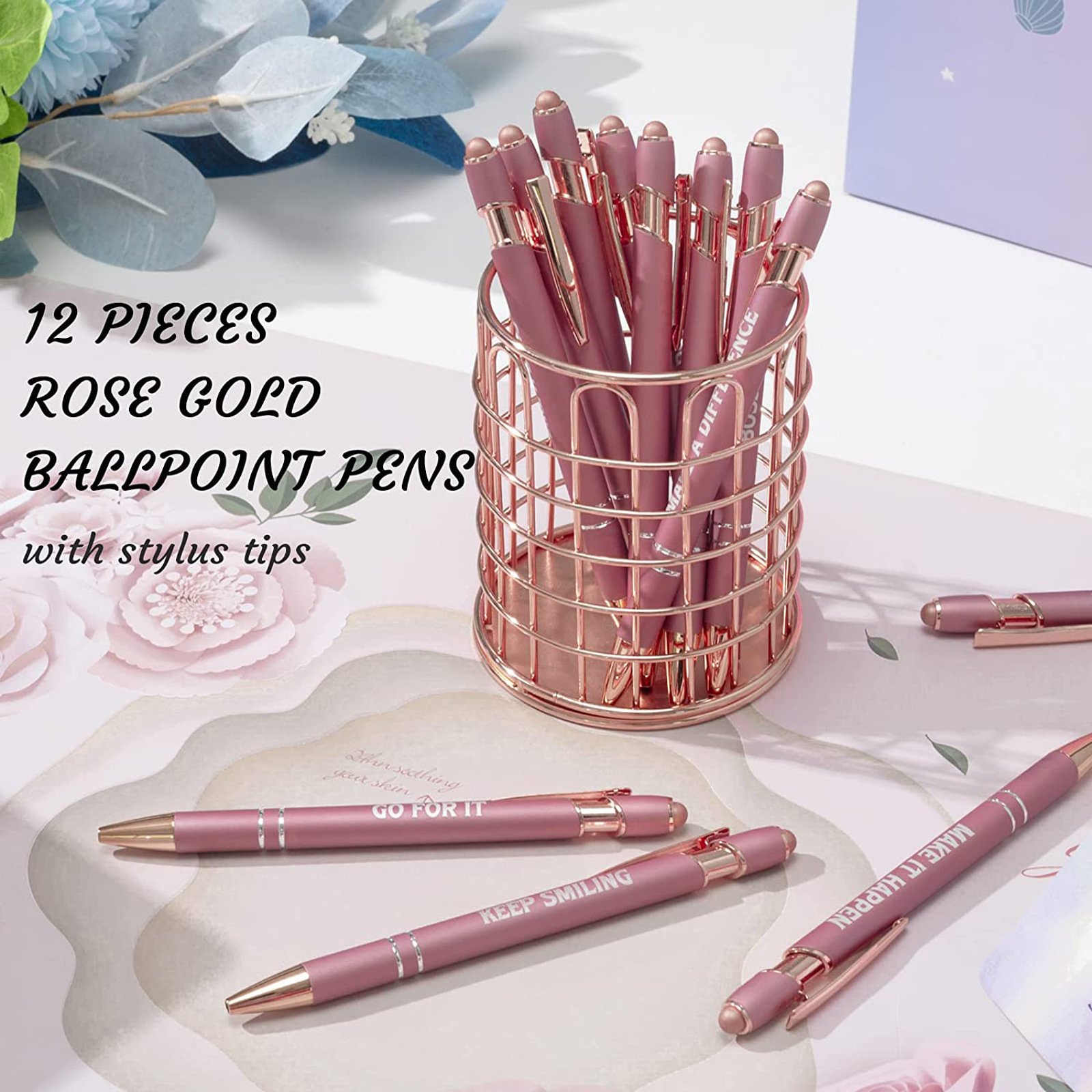 12pcs Inspirational Words Ballpoint Pens Set Metal Pen Motivational Job Related Quotes Plastic School Office Perfect Gift Black