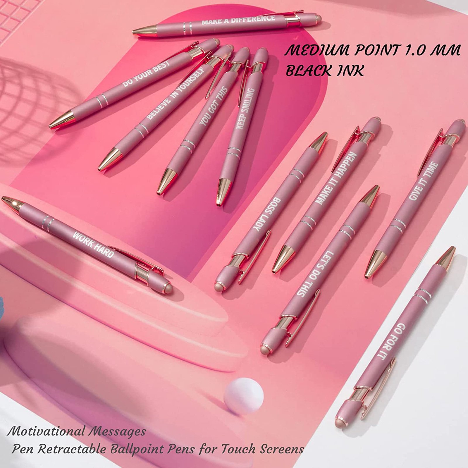 12pcs Inspirational Words Ballpoint Pens Set Metal Pen Motivational Job Related Quotes Plastic School Office Perfect Gift Black
