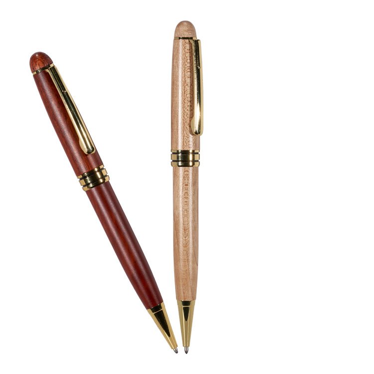 High Quality Cool Natural Wood Luxury Rosewood Wooden Rotating Open 0.5mm Ballpoint Pen with Box Set for Gifts