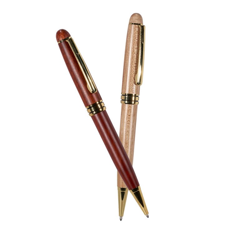 High Quality Cool Natural Wood Luxury Rosewood Wooden Rotating Open 0.5mm Ballpoint Pen with Box Set for Gifts
