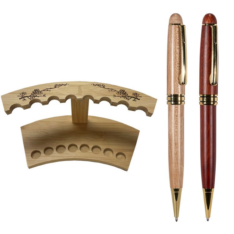 High Quality Cool Natural Wood Luxury Rosewood Wooden Rotating Open 0.5mm Ballpoint Pen with Box Set for Gifts