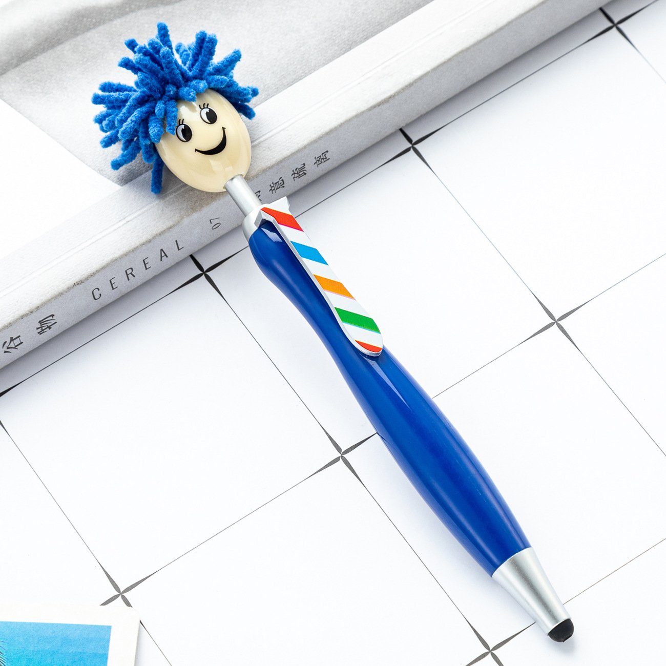 Retractable Customization Cute Cartoon 3 In 1 Mop Head Topper Stylus Ballpoint Pen Kawaii Soft For Kids