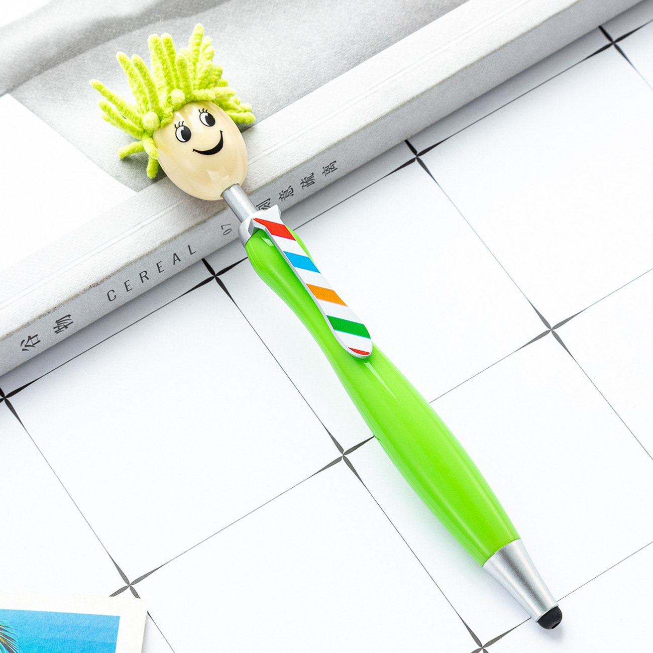 Retractable Customization Cute Cartoon 3 In 1 Mop Head Topper Stylus Ballpoint Pen Kawaii Soft For Kids