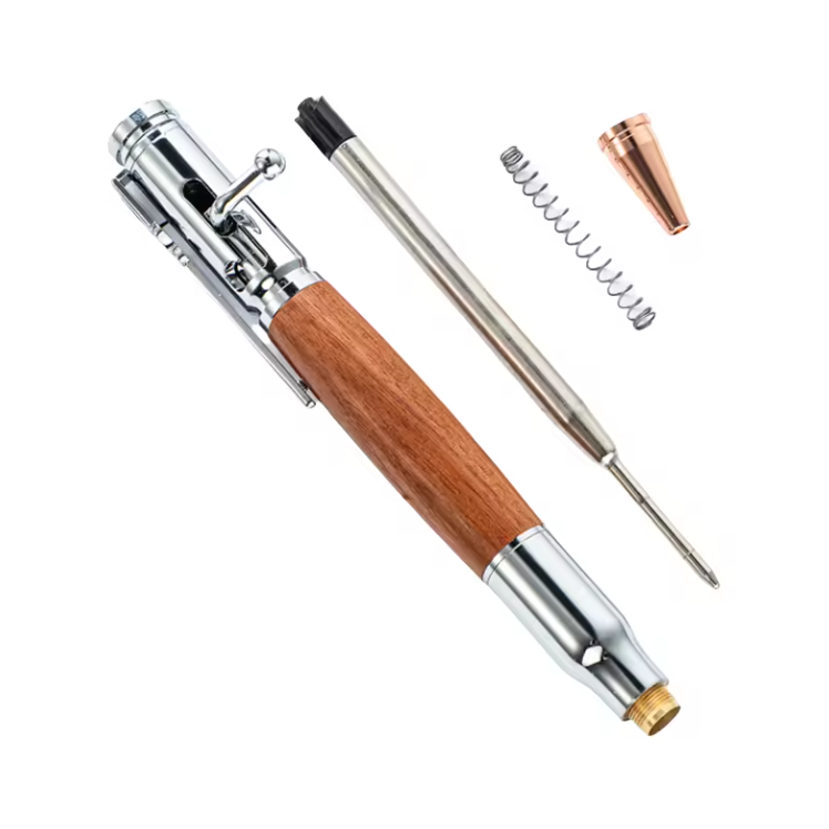 luxury Metal BallPoint Gun pen 30 Calibre Brass Bolt Action Ball Pen DIY Woodturning Pen Kits with Finished wooden barrel Gift